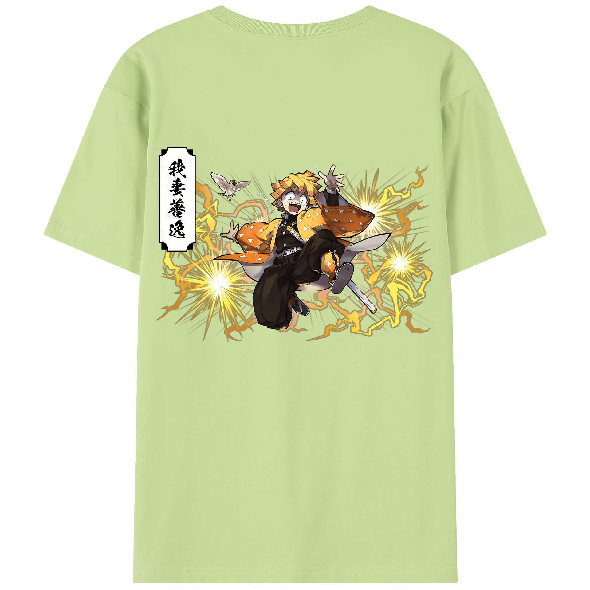 （画像用） 鬼滅の刃（きめつのやいば）我妻 善逸／あがつま ぜんいつ Agatsuma Zenitsu 綿100％半袖Tシャツ（背面プリント）
